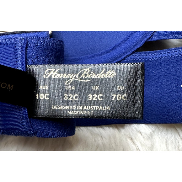 Honey Birdette KEELY💙 Navy Blue & Gold 2 Piece Set 32C & Small Thong - Picture 6 of 9